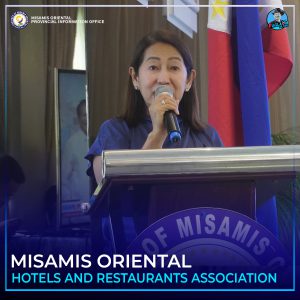 Provincial Tourism Co-Chair Erlinda Unabia sa iyang mensahe alang sa mga mitambong sa Misamis Oriental Hotels and Restaurants Association (MOHARA).