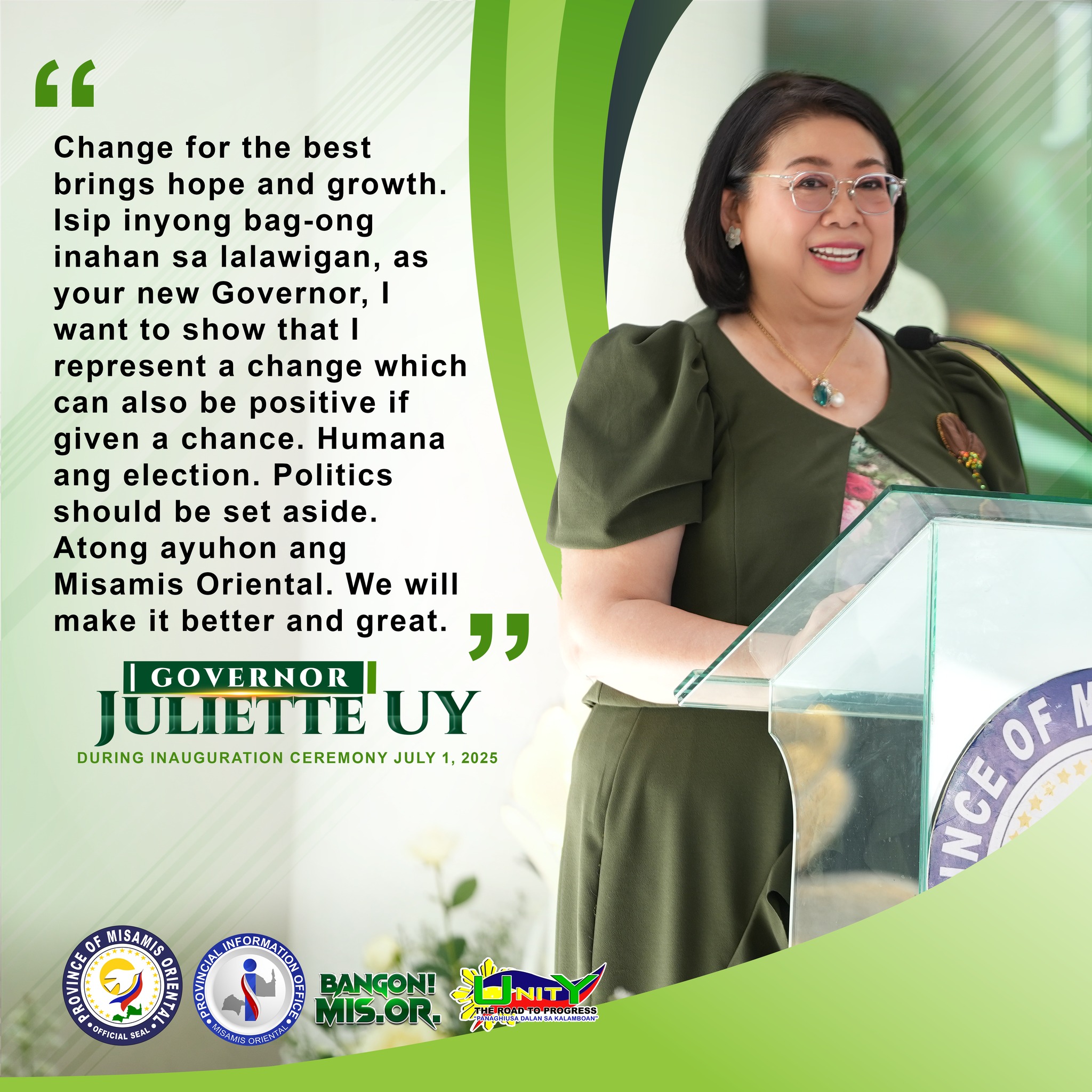 Mensahe ni newly-elected Governor Juliette T. Uy